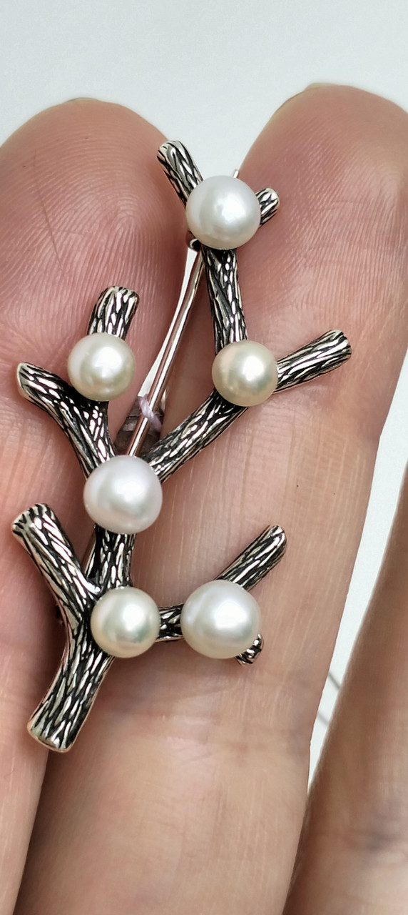 Срібна брошка з перлинками Кіото, фото 1