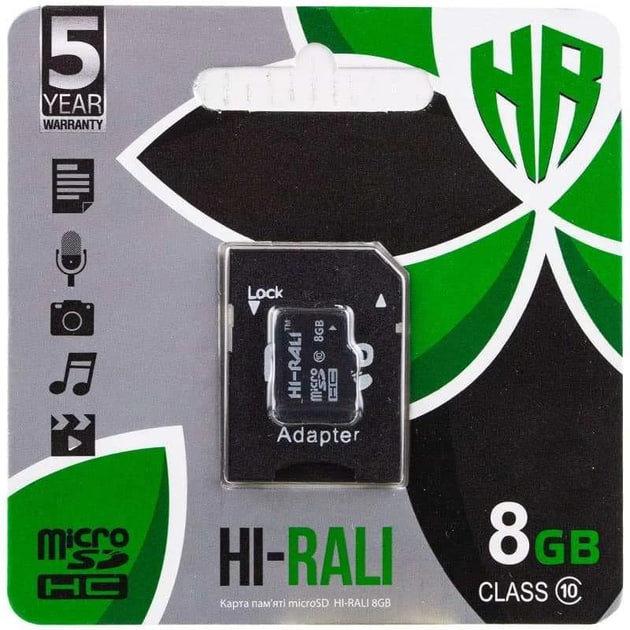 Карта пам'яті Micro SD 8Gb Hi-Rali Class 10 з адаптером