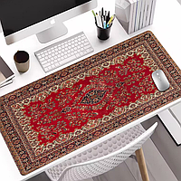 Килимок для миші та клавіатури з принтом великий 800х300 мм Перський Килим Червоний