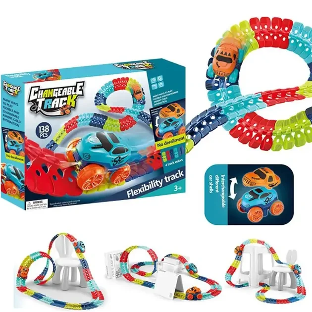 Автомобільна гоночна траса з машинкою Гнучкий гоночний трек з машинками Cheangeble Track 138 pcs, фото 1