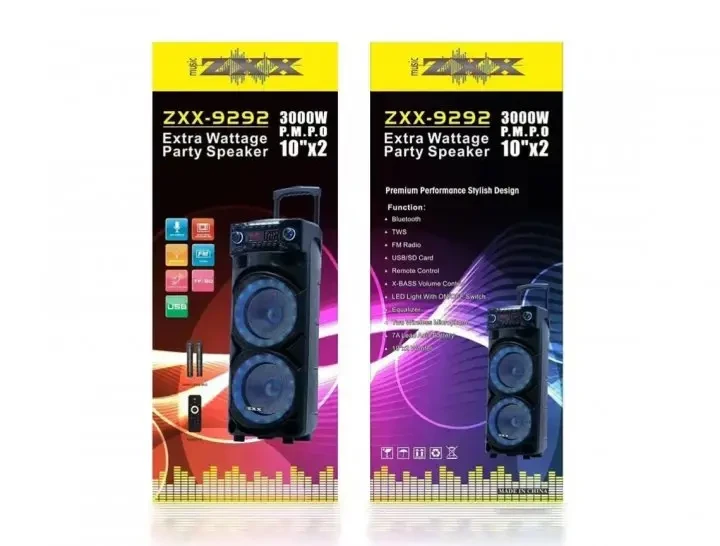 Колонка з акумулятором ZXX-9292 / 2x10"/ 2x125W/ 2 радіомікрофони / TMG ORIGINAL, фото 1
