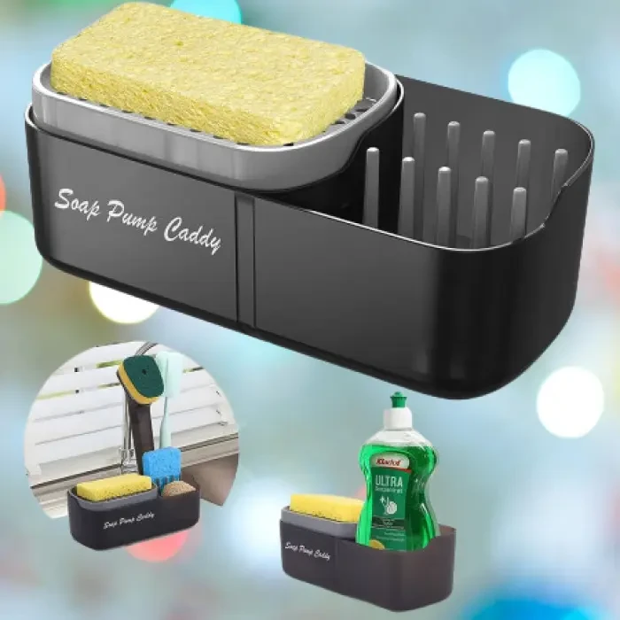 Контейнер-диспенсер для кухні. Дозатор для миючого засобу Soap Pump Caddy Чорний, фото 1