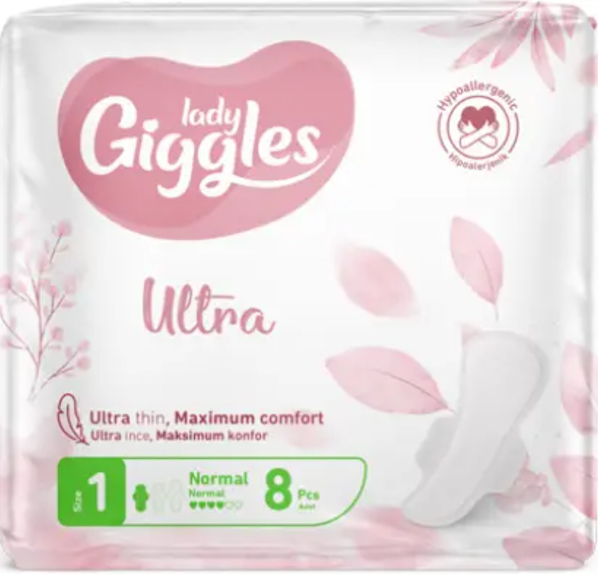 Гігієнічні жіночі прокладки Giggles Lady Ultra Normal 1 з крильцями 4 краплі (8 шт)