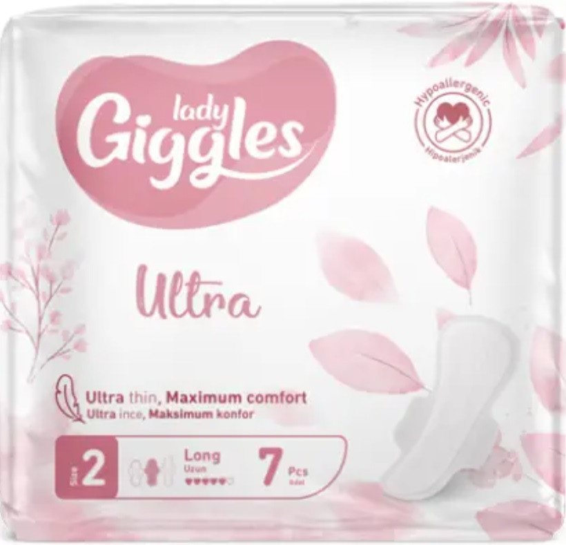 Гігієнічні жіночі прокладки Giggles Lady Ultra Long 2 з крильцями 5 крапель (7 шт)