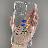 Чохол для iPhone 16 Pro Max чохол з принтом колосків з волошкою з бронь кутами прозорий q08q