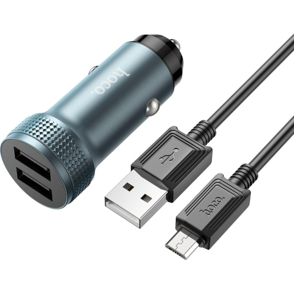 Автомобільний ЗП HOCO Z49 Level Black + кабель Micro USB (6931474795656)