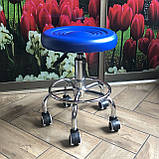 Стілець для майстра манікюру , педикюру і перукаря без спинки синій, прогумовані колеса., фото 2