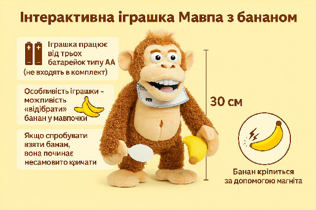 М'яка іграшка Shantou "Мавпа з бананом" коричнева K60403-1