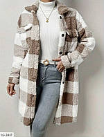 Довга жіноча сорочка кардиган тепла зручна хутряна картата вільного фасону розмір 42-46 арт 1631