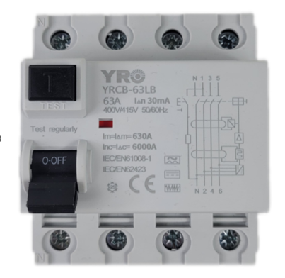 Пристрій захисного відключення YRCB-63LB Circuit Breaker 63A 4P 30ma Type B