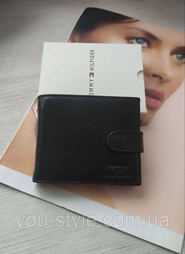 Стильний шкіряний чоловічий гаманець Tommy Hilfiger black