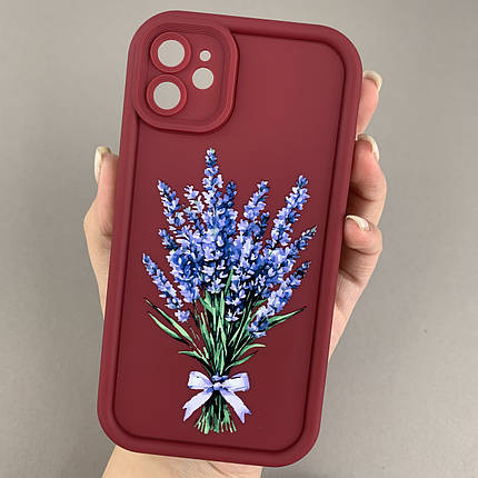 Чохол для Apple iPhone 11 чохол з високими бортами з принтом лаванди на айфон 11 бордовий q06u, фото 1