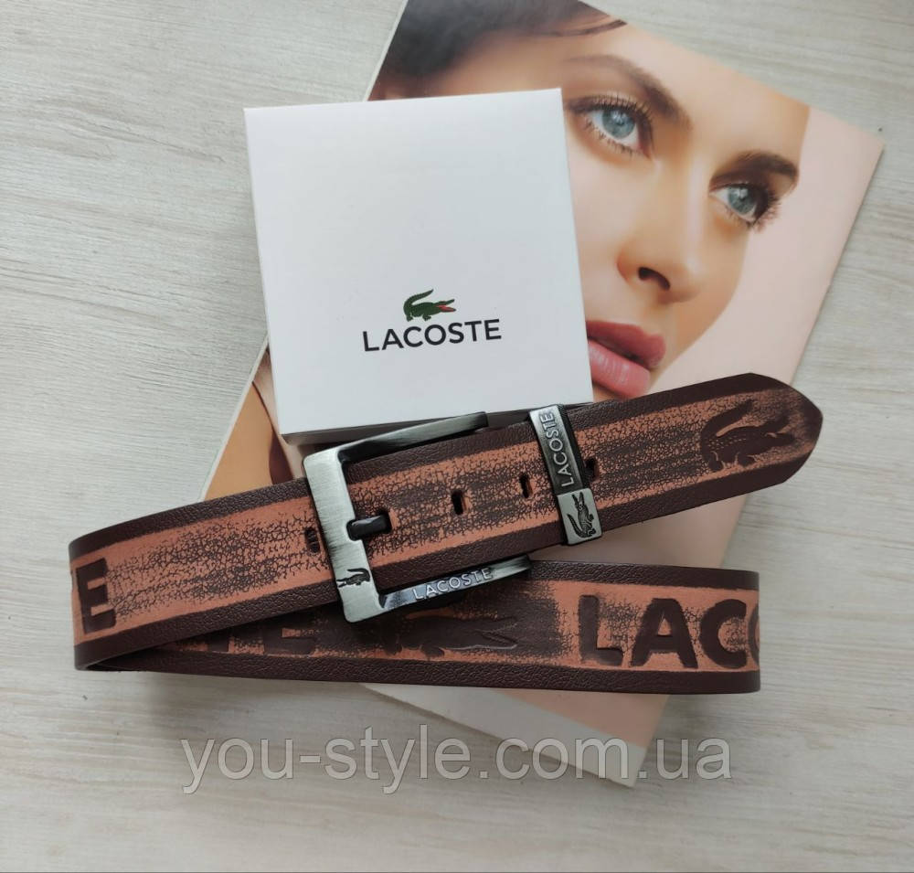 Шкіряний коричневий ремінь Lacoste