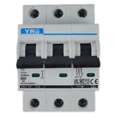 Автоматичний вимикач YRL7-63 AC Circuit Breaker 6KA 3P 230Vac 32A, фото 1