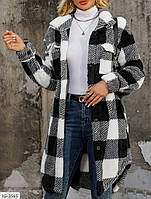 Довга жіноча сорочка-кардиган у карту повсякденна прогулянкова вільного фасону з махри розмір 42-46