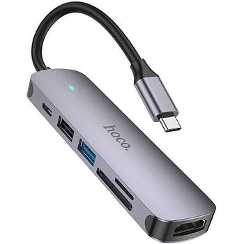 USB HUB Hoco HB28 (Type-C to Type-C/USB 2.0/USB 3.2/Micro SD/SD/HDMI) Gray