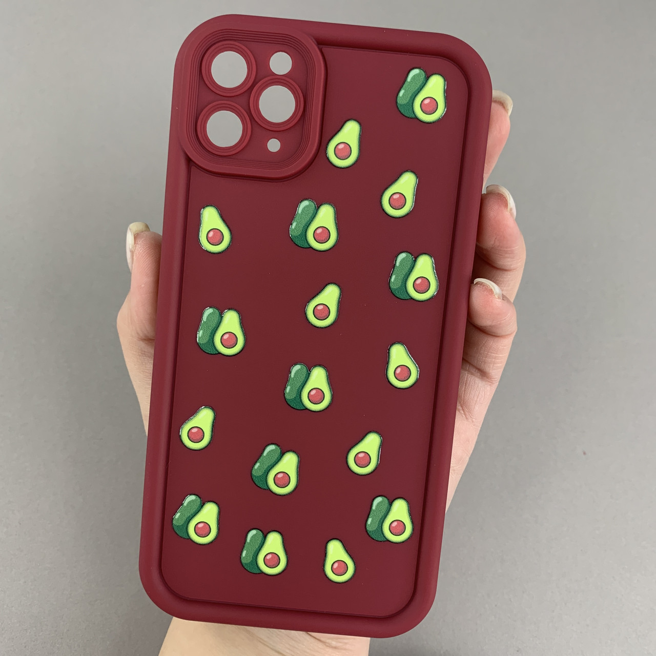 Чохол для iPhone 11 Pro Max бордовий чохол із зеленими авокадо на телефон айфон 11 про макс q06h