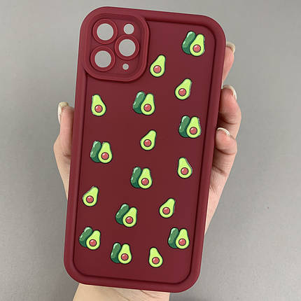 Чохол для iPhone 11 Pro Max бордовий чохол із зеленими авокадо на телефон айфон 11 про макс q06h, фото 1