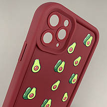 Чохол для iPhone 11 Pro Max бордовий чохол із зеленими авокадо на телефон айфон 11 про макс q06h, фото 3