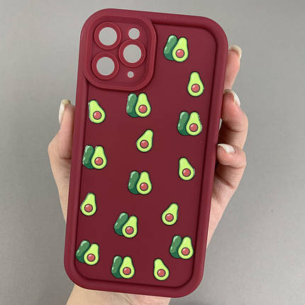 Чохол для Apple iPhone 11 Pro бордовий чохол із зеленими авокадо на телефон айфон 11 про q06h, фото 1