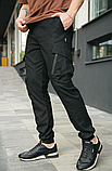 Повсякденні демісезонні чоловічі карго-штани з бічними кишенями з котону чорного кольору, фото 2