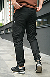 Повсякденні демісезонні чоловічі карго-штани з бічними кишенями з котону чорного кольору, фото 7