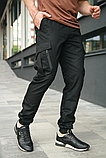 Повсякденні демісезонні чоловічі карго-штани з бічними кишенями з котону чорного кольору, фото 5