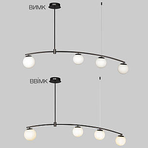 Чорна сучасна люстра на 4 білих плафони (52-9827-4 BK+WH), фото 2