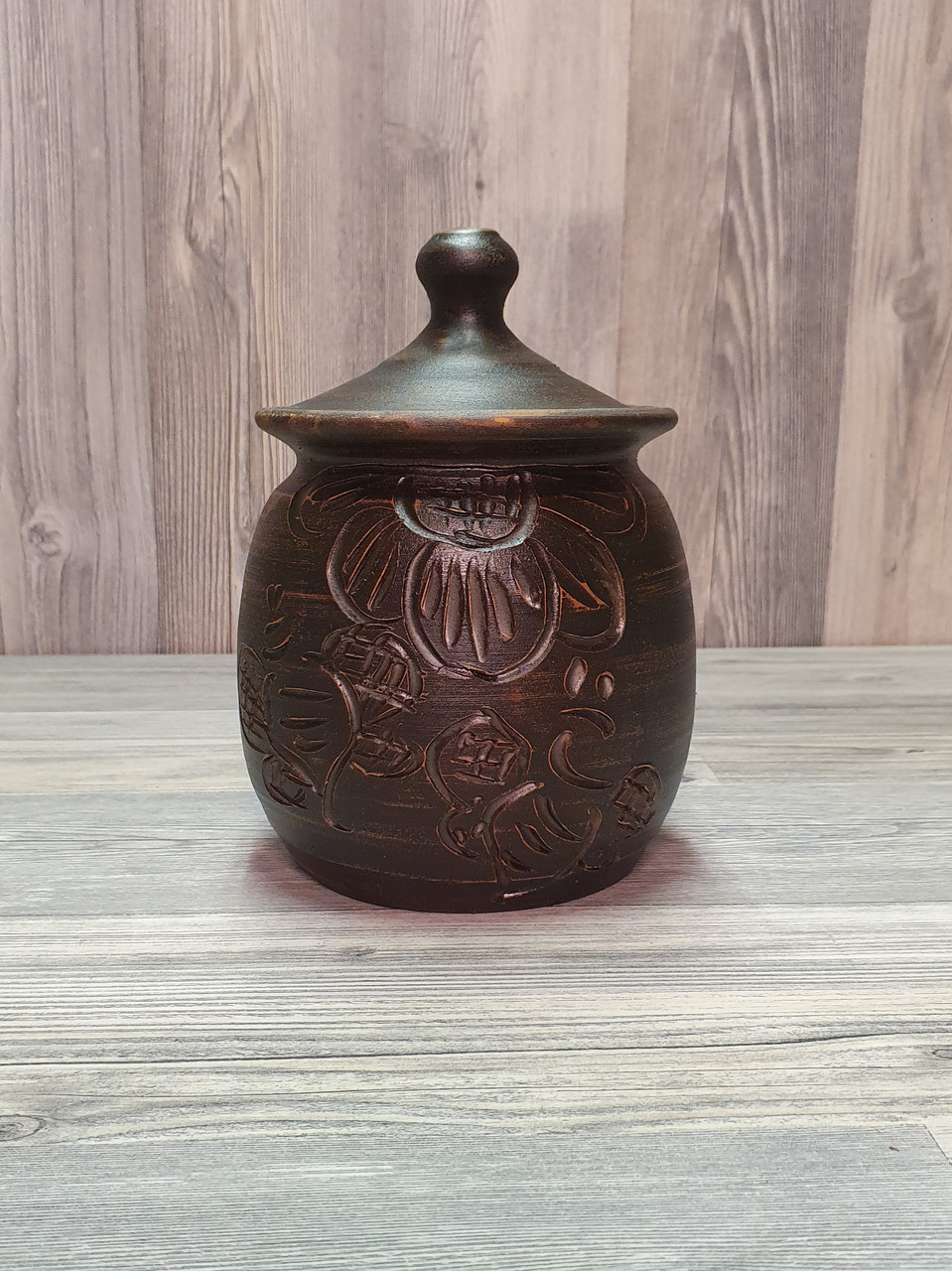 Бочка, банка, ємність, посуд для меду глиняний (з червоної глини), 0,5 л, фото 1