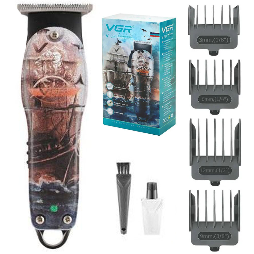 Акумуляторна машинка для стрижки волосся + 4 насадки, VGR V-690 / Професійний тример чоловічий