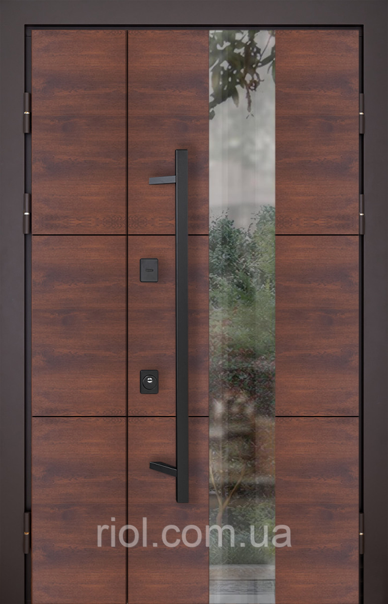 Полуторні вхідні двері з терморозривом Queen Дуб з горизонтальною текстурою Замки Mottura, фото 1