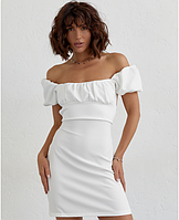 Літня жіноча сукня міні зі шнурівкою на спині біла сукня коротка з рукавами ліхтариками розмір Л