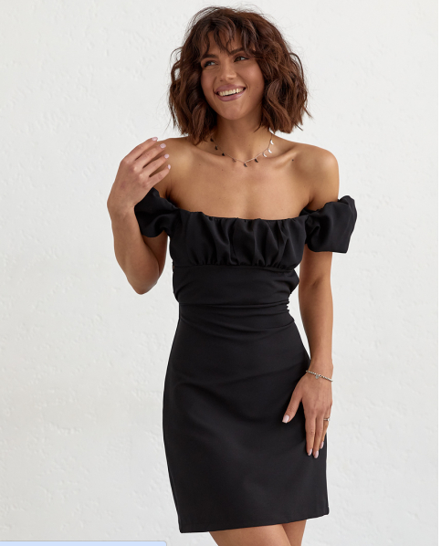 Літня жіноча сукня міні зі шнурівкою на спині чорна сукня коротка з рукавами ліхтариками розмір Л, фото 1