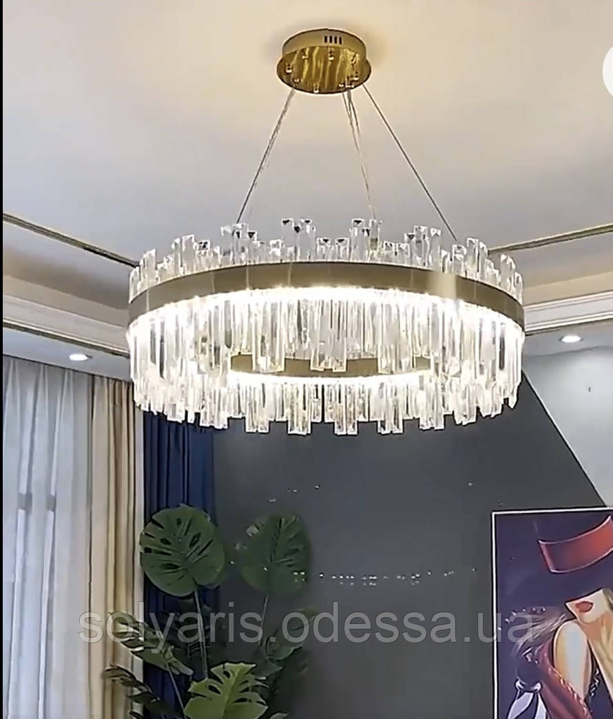 Гармонійна підвісна кришталева LED люстра у вітальню, 105 Вт, бронза, фото 1