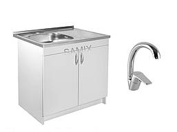 Тумба з мийкою 80х50 (0,8мм) ліва Біла в комплекті змішувач і сифон