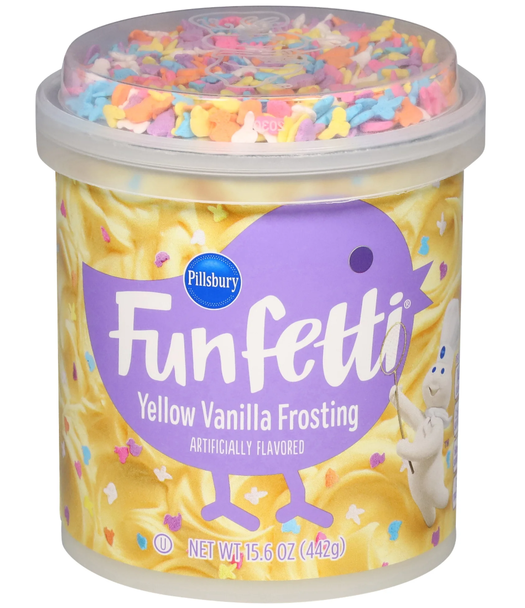 Жовта глазур Pillsbury Funfetti Spring Vanilla Frosting з посипанням формі тварин 442г