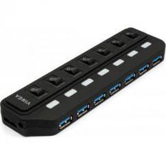 Концентратор Vinga USB3.0 to 7*USB3.0 1m cable with Switch and Power Adapter (VHA3A7B)
