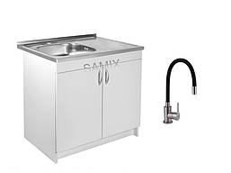 Тумба з мийкою 80х50 (0,8мм) ліва Біла в комплекті гнучкий змішувач і сифон