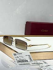 Жіночі прямокутні коричневі сонцезахисні окуляри Cartier Panthere de Cartier з пантерою карт'є, фото 3