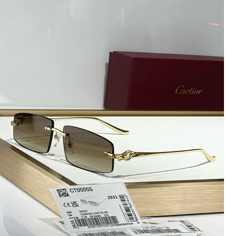 Жіночі прямокутні коричневі сонцезахисні окуляри Cartier Panthere de Cartier з пантерою карт'є, фото 1
