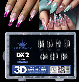 Гелеві типси 336 шт, 7 форм/уп Дизайнер 3D Diamond Mix Fast Gel Tips DX2 для нарощення нігтів