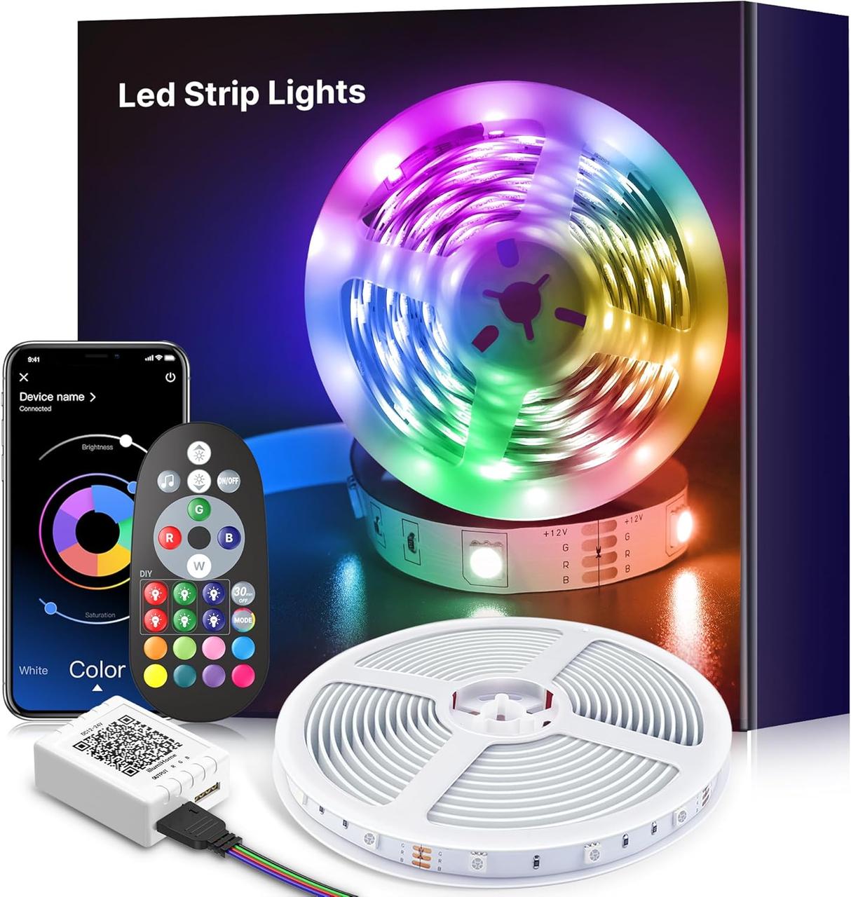 Світлодіодна стрічка 10 м, світлодіодна стрічка RGB зі зміною кольору та ІЧ-пультом дистанційного керування,, фото 1