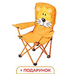 Крісло туристичне для дитини 34х58х65 см складаний стілець на природу з підсклянником Оранжевий Lugi Kemping