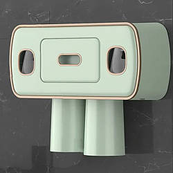 Дозатор для зубної пасти та щіток 27х21см + 2 стаканчики, Зелений / Тримач для зубних щіток настінний