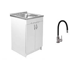 Тумба з мийкою 50х50 Біла для кухні в комплекті гнучкий змішувач і сифон