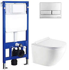 Комплект унітазу з кришкою Koller Pool Round Rimless + інсталяція Koller Pool з клавішою 3в1 хром (RN-0520-RW/KP-112-0