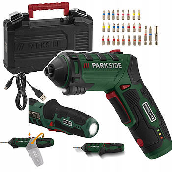 Професійна акумуляторна викрутка шуруповерт - функція поворотна рукоятка Parkside PSSA 4 B2 + 26шт. біт + кейс + підсвічування