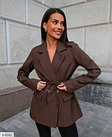 Піджак жакет жіночий стильний модний повсякденний на ґудзиках із поясом на підкладці розміри 42-48