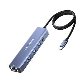 USB hub Acasis DS-7NV5 USB Type-C 5 in 1 з LAN портом (Блакитний)