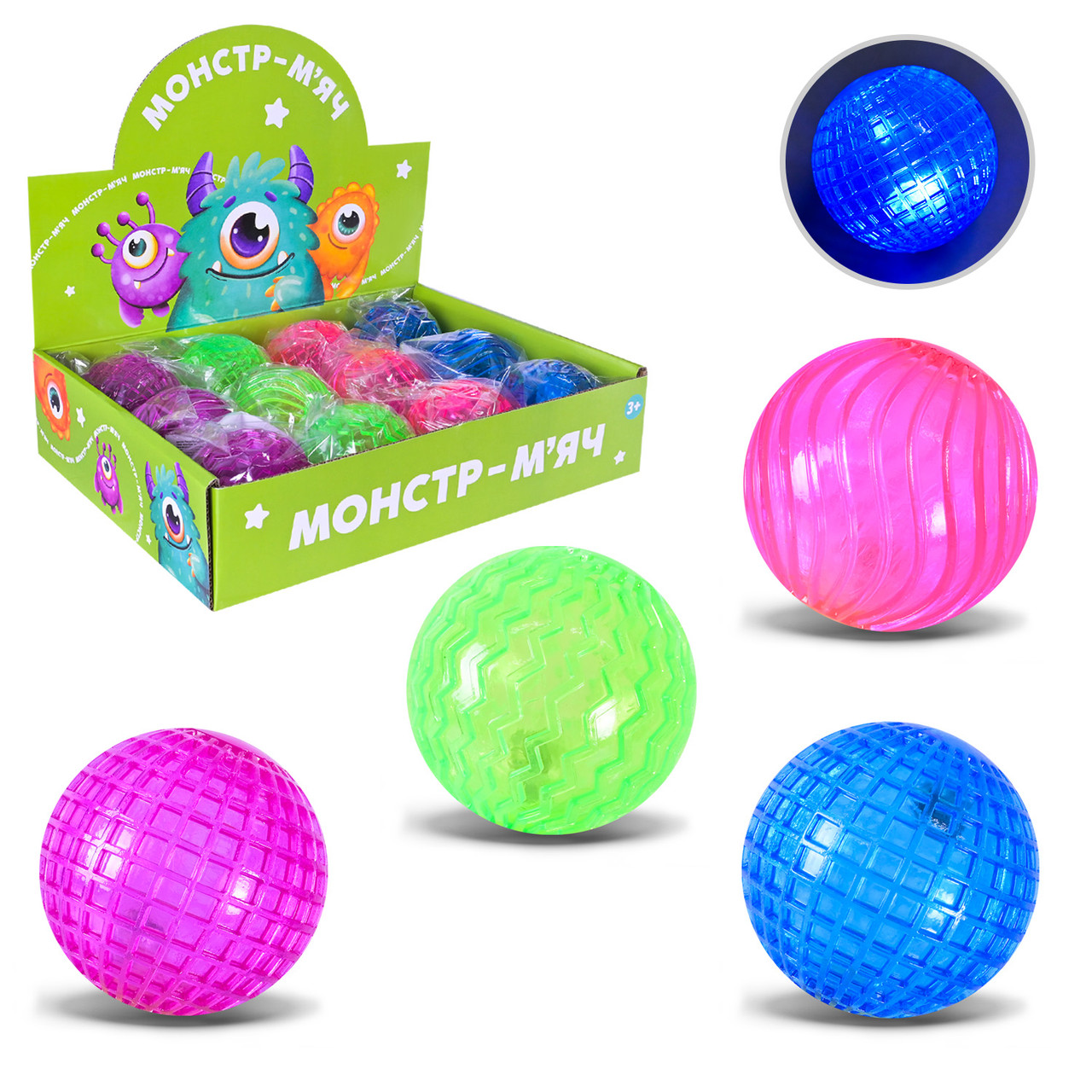 Пострибунчик PR2516 світиться 6.5 см 12 штук в дисплеї, фото 1